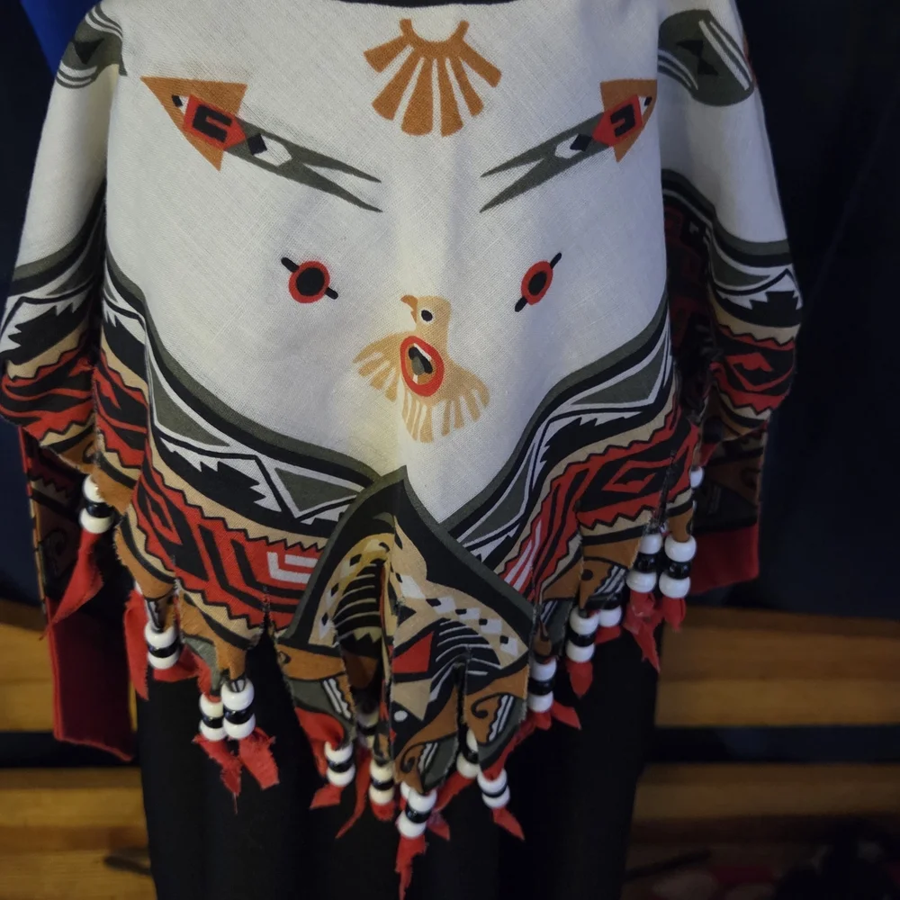 Triangle Shawl Wrap Southwestern Print Beaded Fringe  Boho Festival Western Vibe